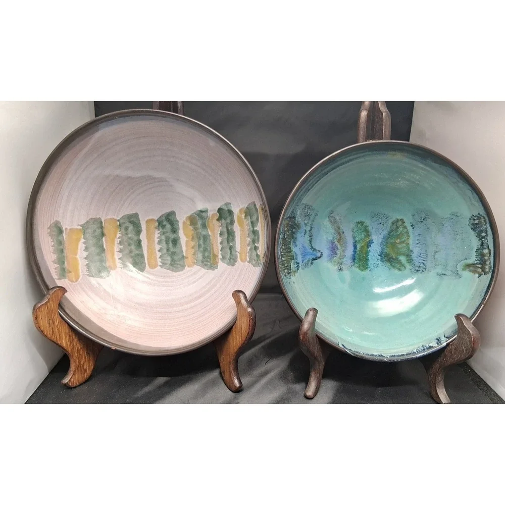 Bill Grove signed, 2 Hand-thrown Studio Ceramic Serving Bowls